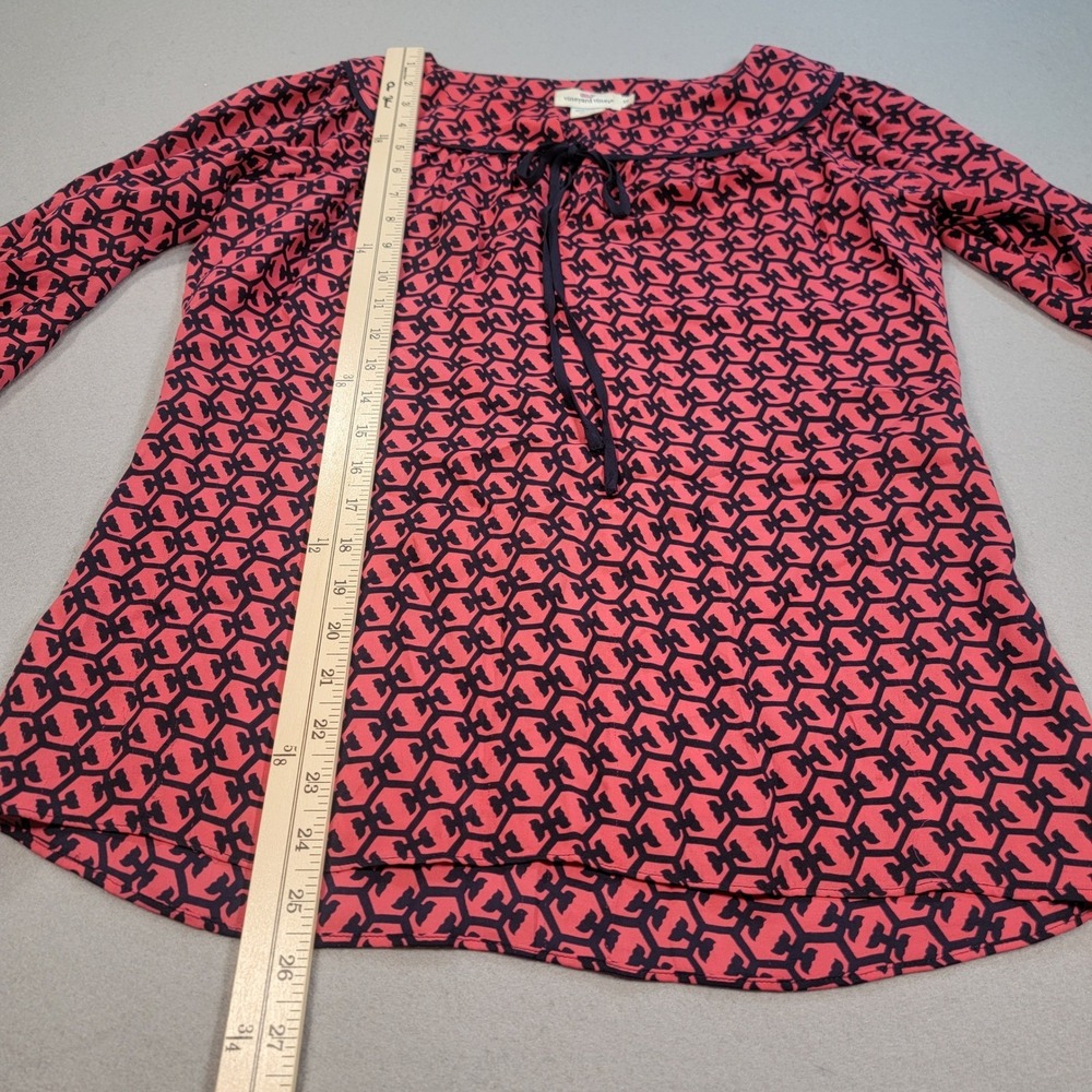 Vineyard Vines Silk Tunic Top Pink Navy Tie Neck Blouse Womens XS Preppy Coastal - Picture 5 of 7
